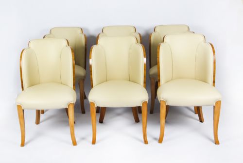 fig 11. Antique Art Deco Burr Walnut Dining Table & 6 Cloud Back Chairs C1920

