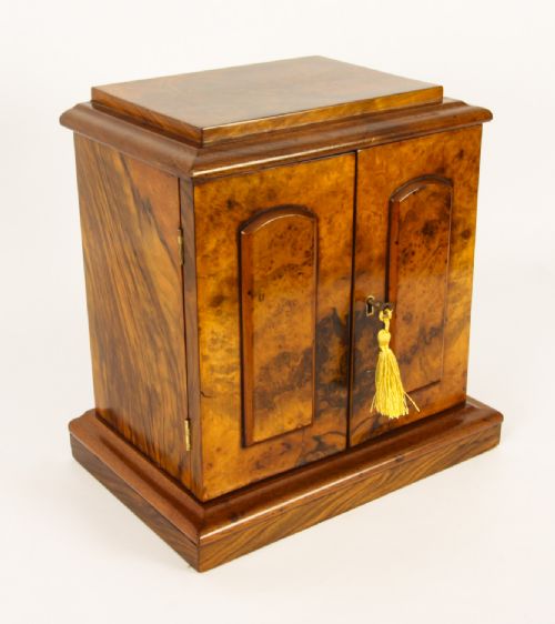 Antique Victorian Burr Walnut Table Top Jewellery Collectors Cabinet C1880
