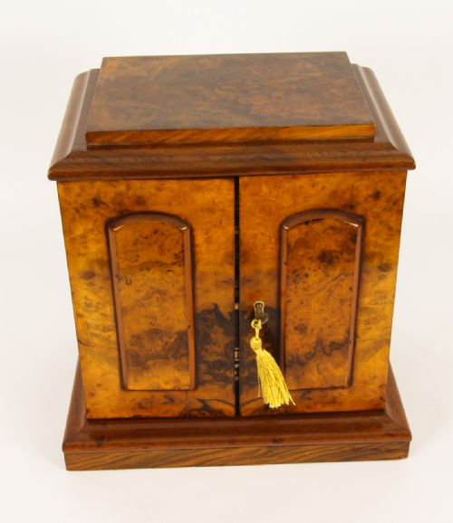 fig 1. Antique Victorian Burr Walnut Table Top Jewellery Collectors Cabinet C1880