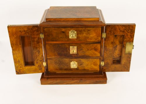 fig 6. Antique Victorian Burr Walnut Table Top Jewellery Collectors Cabinet C1880