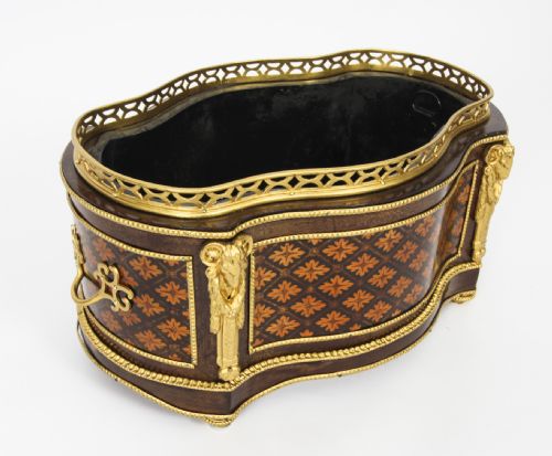 Antique French Marquetry Ormolu Mounted Jardiniere 19th Century
