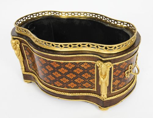fig 1. Antique French Marquetry Ormolu Mounted Jardiniere 19th Century