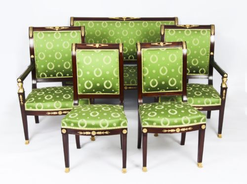 fig 1. Antique French Empire Ormolu Mounted Six Piece Salon Suite 19th C