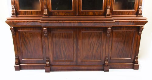 fig 3. Antique English Flame Mahogany Library Breakfront Bookcase 19th C