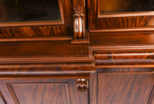 fig 4. Antique English Flame Mahogany Library Breakfront Bookcase 19th C