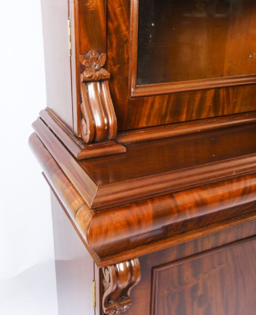 fig 6. Antique English Flame Mahogany Library Breakfront Bookcase 19th C