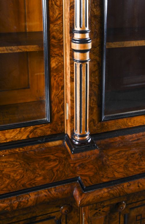 fig 2. Antique Victorian 10ft Four Door Burr Walnut Library Bookcase 19th Century