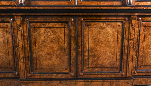 fig 4. Antique Victorian 10ft Four Door Burr Walnut Library Bookcase 19th Century