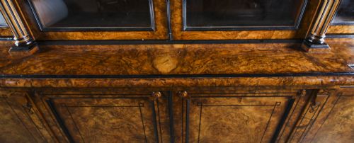 fig 6. Antique Victorian 10ft Four Door Burr Walnut Library Bookcase 19th Century