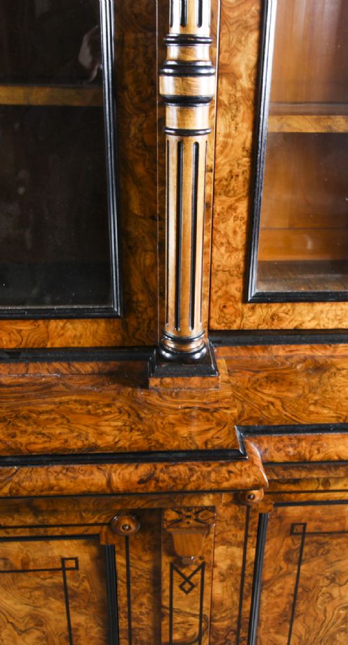 fig 7. Antique Victorian 10ft Four Door Burr Walnut Library Bookcase 19th Century