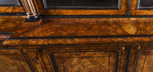 fig 8. Antique Victorian 10ft Four Door Burr Walnut Library Bookcase 19th Century