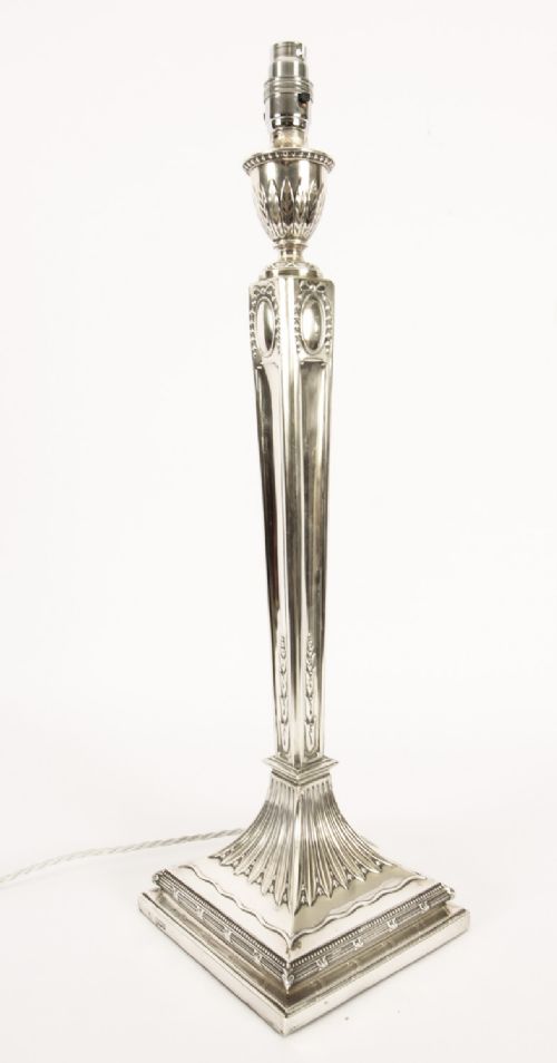 Antique Victorian Sterling Silver Neo Classical Column Table Lamp 1900
