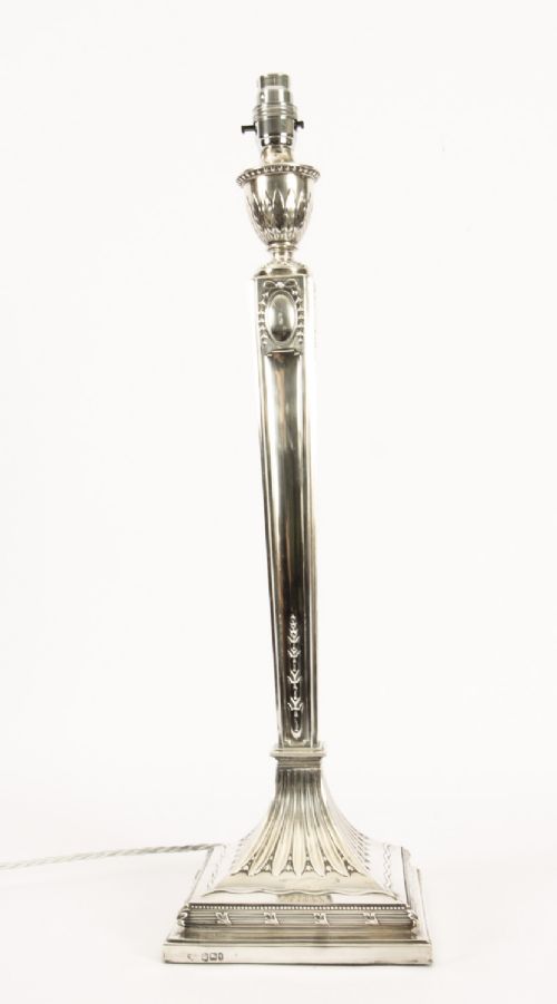fig 1. Antique Victorian Sterling Silver Neo Classical Column Table Lamp 1900