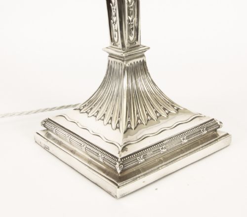 fig 3. Antique Victorian Sterling Silver Neo Classical Column Table Lamp 1900