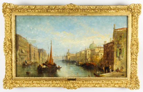 Antique Oil Painting Venetian on the Grand Canal J.vivian 19th C
