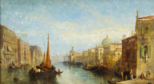 fig 1. Antique Oil Painting Venetian On The Grand Canal J.Vivian 19th C