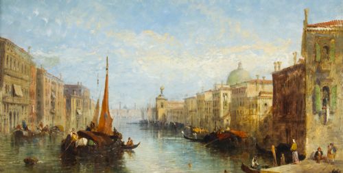 fig 2. Antique Oil Painting Venetian On The Grand Canal J.Vivian 19th C