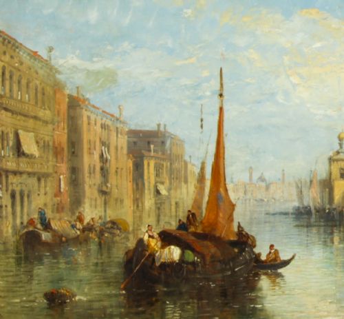 fig 3. Antique Oil Painting Venetian On The Grand Canal J.Vivian 19th C