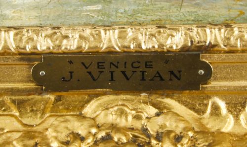 fig 5. Antique Oil Painting Venetian On The Grand Canal J.Vivian 19th C