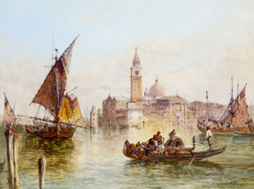 fig 1. Antique Oil Painting Grand Canal Venice Alfred Pollentine 19th C