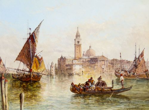 fig 2. Antique Oil Painting Grand Canal Venice Alfred Pollentine 19th C