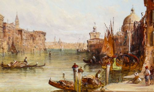fig 1. Antique Oil Painting of the Grand Canal Venice Alfred Pollentine 19th C