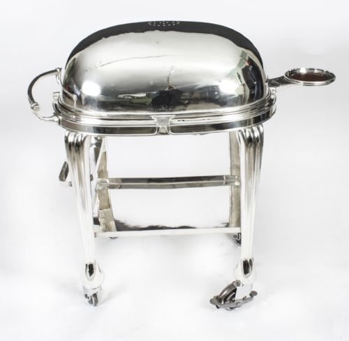 fig 1. Antique Art Deco Silver Plated Beef Carving Trolley Cart by Elkington C1930