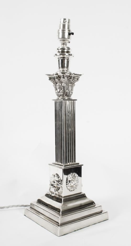 fig 1. Antique Victorian Silver Plated Corinthian Column Table Lamp C 1880 19th C