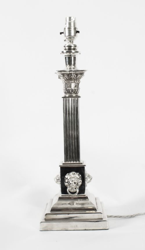 fig 3. Antique Victorian Silver Plated Corinthian Column Table Lamp C 1880 19th C