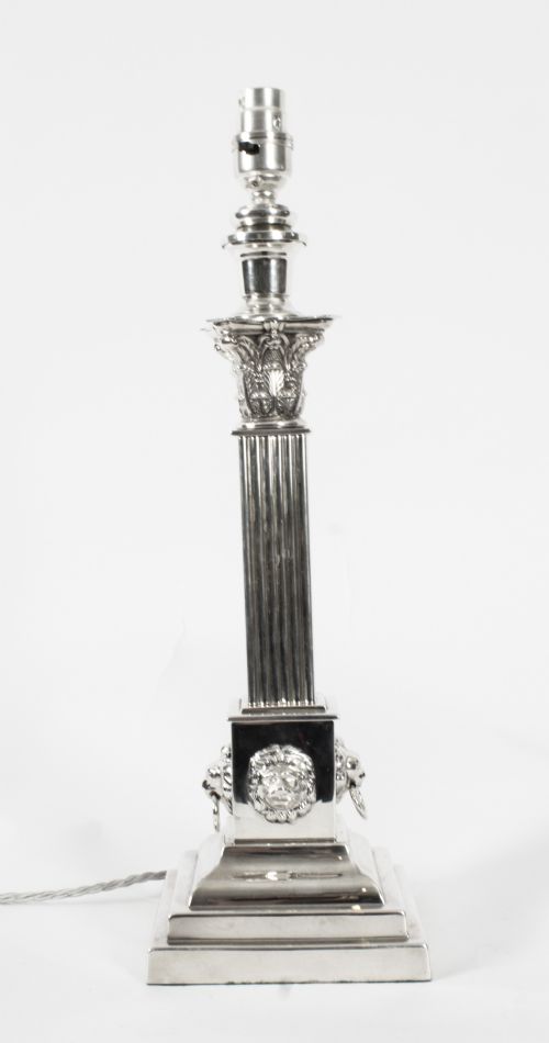 fig 4. Antique Victorian Silver Plated Corinthian Column Table Lamp C 1880 19th C