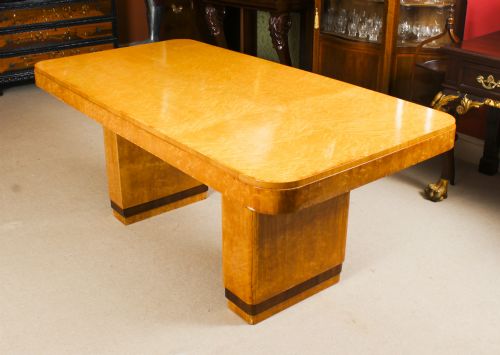fig 8. Antique Art Deco Birds-Eye Maple Dining Table & 6 Cloud Back Chairs C1920
