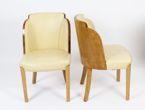fig 9. Antique Art Deco Birds-Eye Maple Dining Table & 6 Cloud Back Chairs C1920