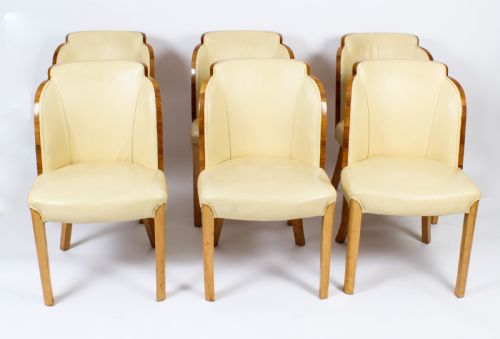 fig 11. Antique Art Deco Birds-Eye Maple Dining Table & 6 Cloud Back Chairs C1920