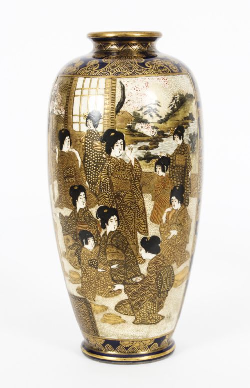fig 1. Antique Pair Japanese Satsuma Porcelain Meiiji period Vases 19th Century