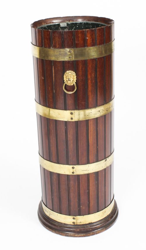 Antique Brass Bound Umbrella Walking Stick Stand C.1870 19th C
