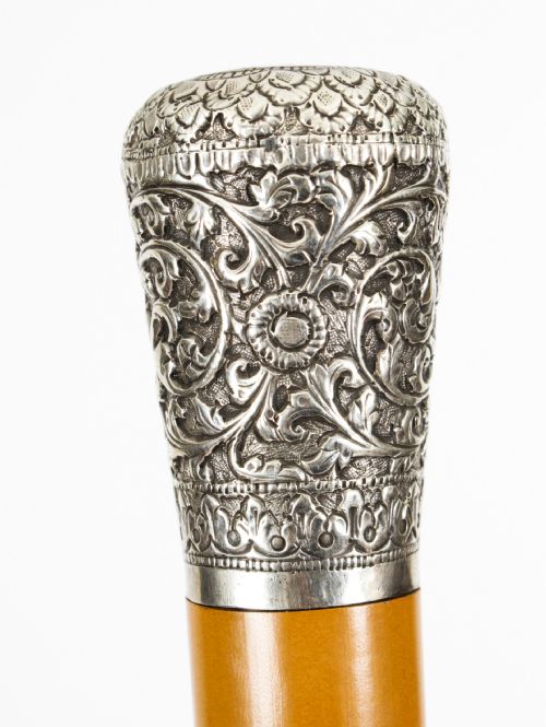 fig 2. Antique Silver & Malacca Walking Stick Cane cork screw 19th century