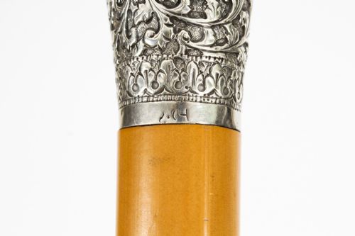 fig 4. Antique Silver & Malacca Walking Stick Cane cork screw 19th century