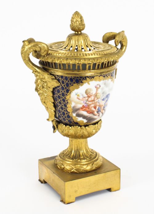 Antique German Porcelain Ormolu Mounted Pot Pourri Vase 19th C
