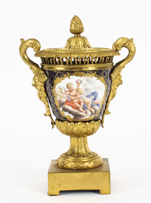 fig 1. Antique German Porcelain ormolu Mounted Pot Pourri Vase 19th C