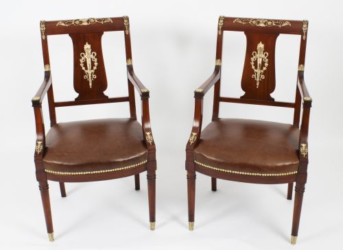 Antique Pair Empire Revival Ormolu Mounted Armchairs C1880 19th C
