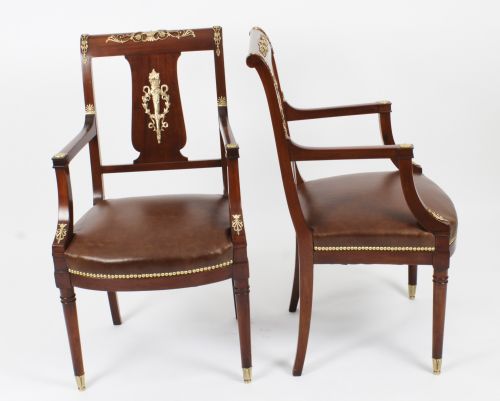 fig 1. Antique Pair Empire Revival Ormolu Mounted Armchairs C1880 19th C