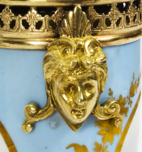 ANTIQUE PAIR FRENCH DUCK EGG BLEU SEVRES URNS 19TH C - ADDITIONAL PHOTO 12