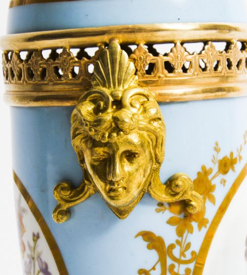 ANTIQUE PAIR FRENCH DUCK EGG BLEU SEVRES URNS 19TH C - ADDITIONAL PHOTO 15
