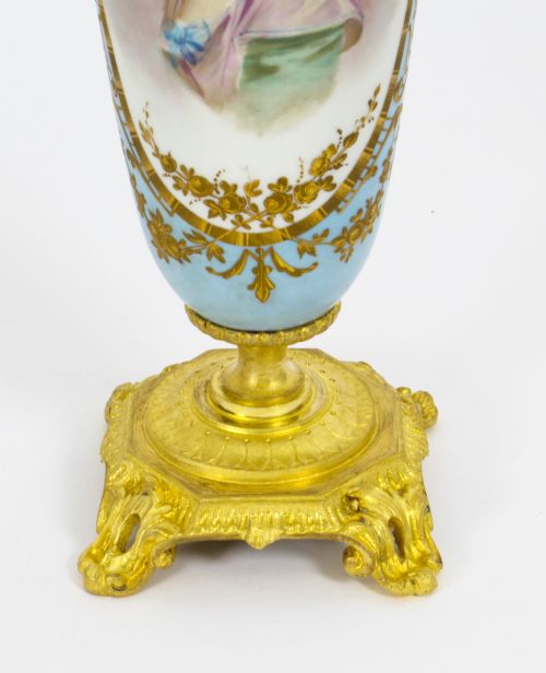ANTIQUE PAIR FRENCH DUCK EGG BLEU SEVRES URNS 19TH C - ADDITIONAL PHOTO 18