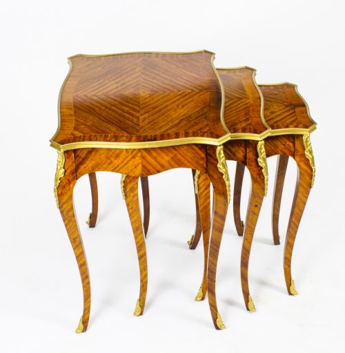 fig 1. Antique French Louis XV Revival Kingwood Ormolu Mounted Nest of 3 Tables C1880