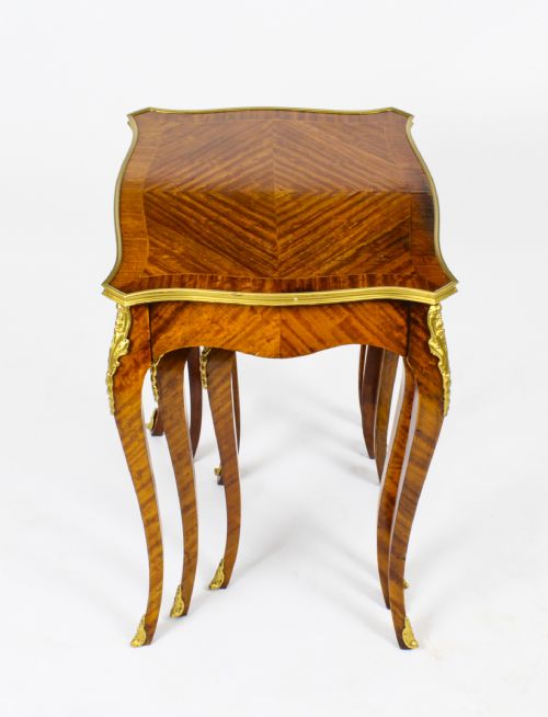 fig 2. Antique French Louis XV Revival Kingwood Ormolu Mounted Nest of 3 Tables C1880
