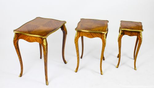 fig 3. Antique French Louis XV Revival Kingwood Ormolu Mounted Nest of 3 Tables C1880