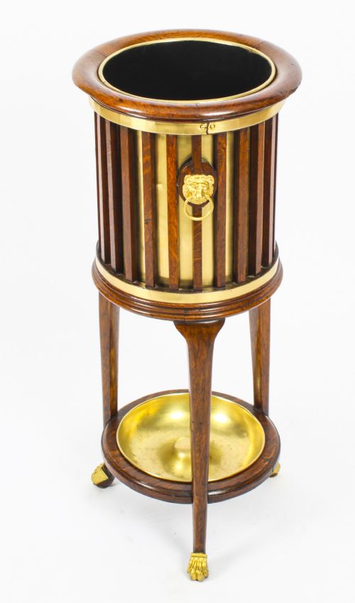 Antique Oak Brass Bound Walking Stick Stand 19th Century
