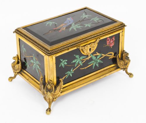 Antique French Ormolu & Pietra Dura Jewellery Casket C1860. 19th C
