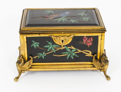 fig 1. Antique French Ormolu & Pietra Dura Jewellery Casket C1860. 19th C